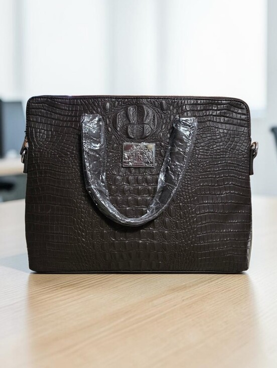 Baroque Royal Handbags - Baroque Royal Brown Vegan Leather Croc-Embossed Laptop Briefcase Bag